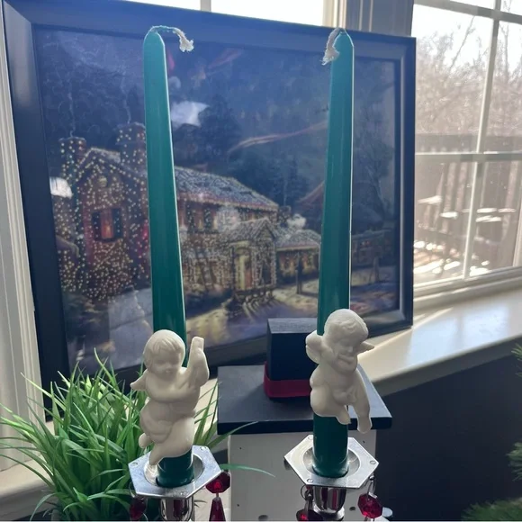 Vintage PartyLite Elegant Cherub Candle Huggers - White set of 2 - Picture 4 of 9